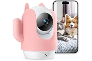 MaxiViz Pet Camera, 2K Indoor Security Camera, 360° Dog Cameras with Phone App, Baby Monitor One-Touch Call, AI Motion Detection & Tracking, IR Night Vision, Cloud/SD Card Storage, 2.4GHz Wi-Fi, Pink