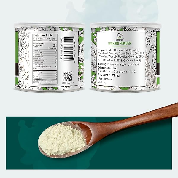 SOEOS WASABI POWDER 8OZ (227G), PREMIUM WASABI POWDER FOR SUSHI AND SASHIMI