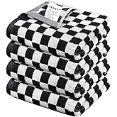 YXWXY Hand Towels for Bathroom 4 Pack, Cotton Soft Absorbent Kitchen Checkered Hand Towels Decorative Set, Cute Black and White Bath Towels 13 X 29 Inches