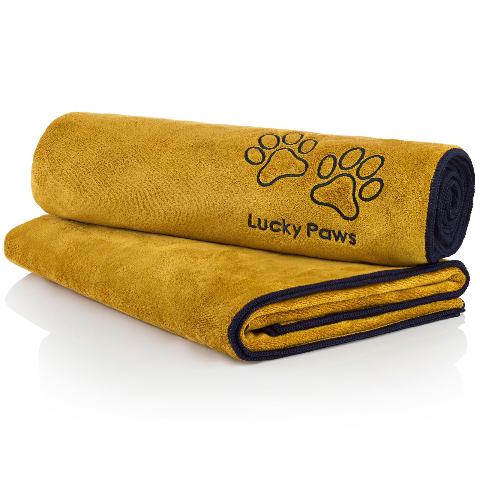 Lucky Paws® UK Dog Towel – Extra Large 140x70cm Dog Towels – Super Absorbent, Luxuriously Soft, Fast Drying Dog Towels for Drying Dogs – Premium Microfibre Dog Towel (Pack of 2, Ochre)
