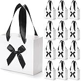 EQOREIIN 50 Pack Small Thank You Gift Bags with Bow Ribbon & Handles, 5.5x 2.5x4.7 Inch White Black Little Gift Bags for Baby Shower, Bridal Shower, Father's Day Party Favors