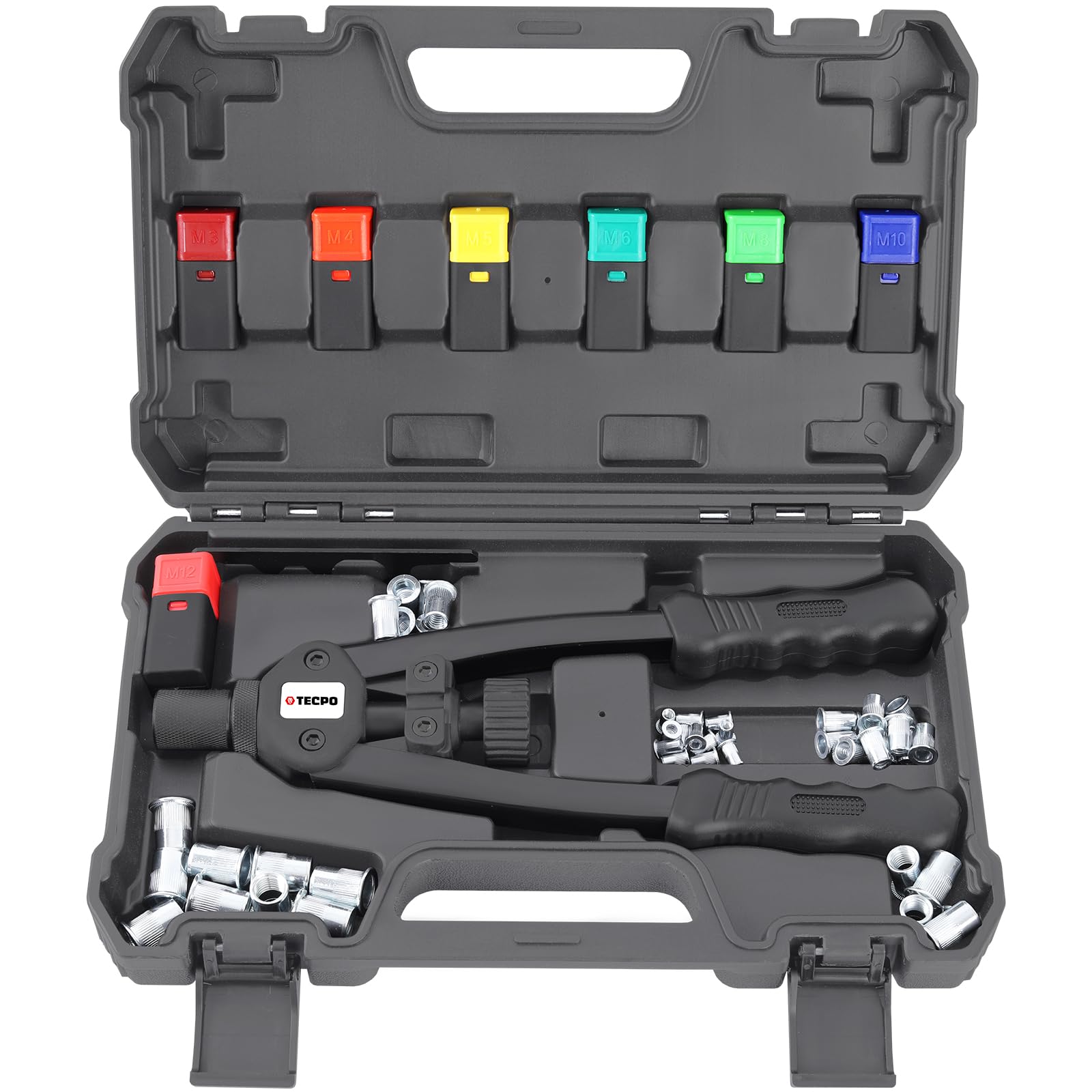 TECPO Professional Rivet Nut Pliers Set M3-M12 with Rivet Nuts and Rivets
