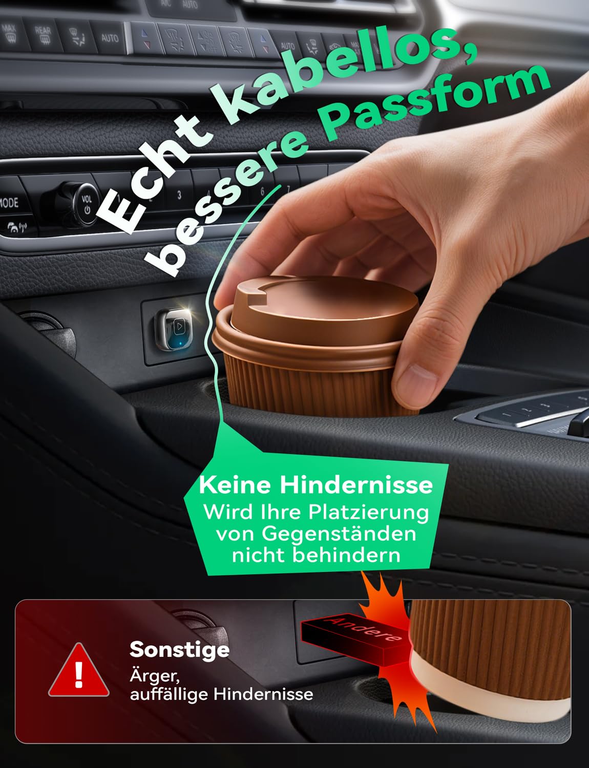 Wireless Carplay & Android Auto Adapter, Mavlou Metalldesign Mini & Stabiler 2-in-1-Dongle, Convert Wired CarPlay/Android Auto zu Wireless, für iOS 10+/Android 11+ & Autos ab 2016 7