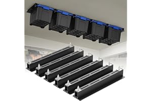 WooFog Ceiling Utility Bin Rails Storage Rack，Overhead Garage Storage Racks, Heavy Duty Hanging Storage Racks for Garage, Adjustable Width Above Garage Tote Storage System - Black (6 Sets for 5 Bins)