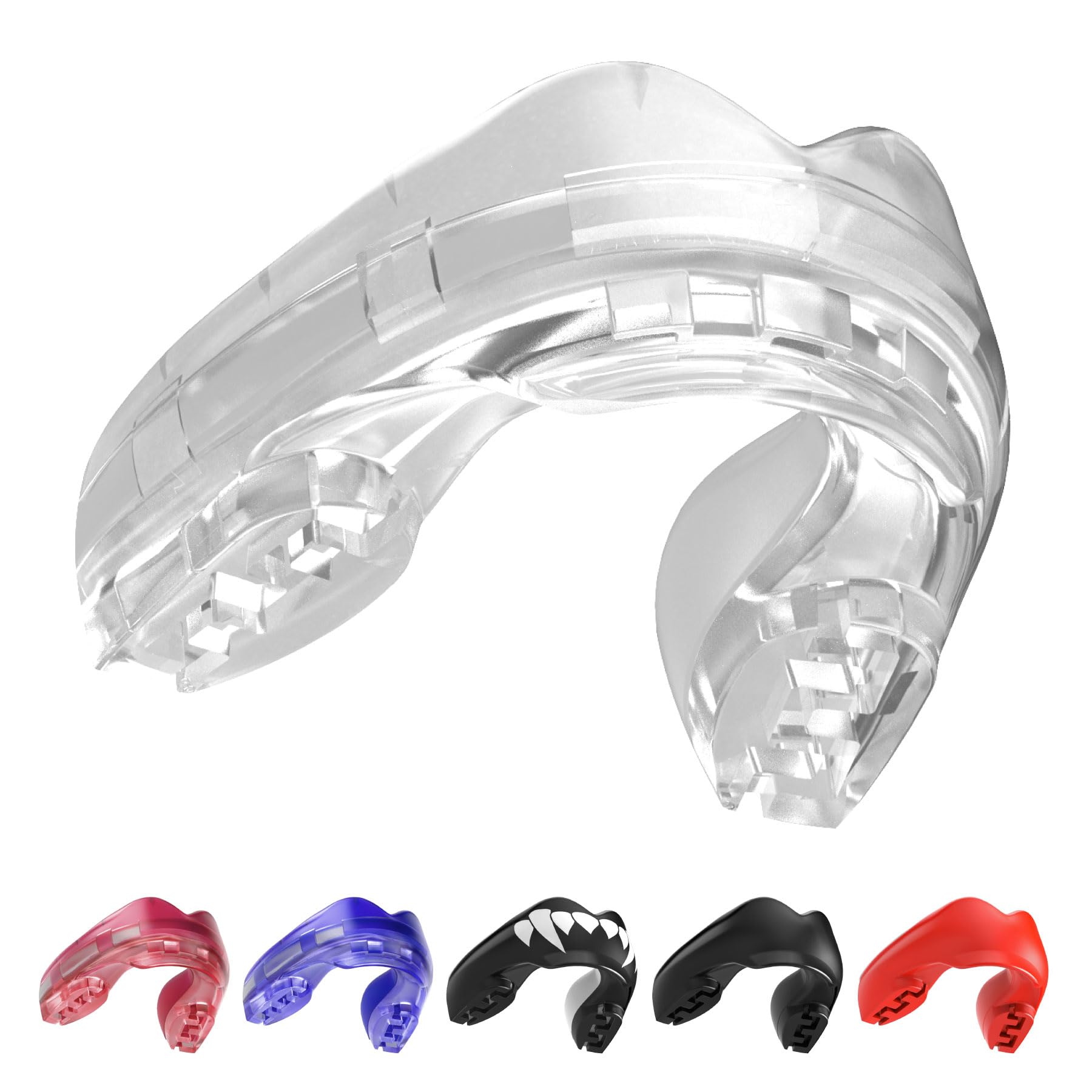 SafeJawz Mouthguard for Braces, One Size Re-mouldable Gum Shield with Case for Boxing, MMA, Rugby, Martial Arts, Judo, Karate, Hockey and All Contact Sports (Clear)
