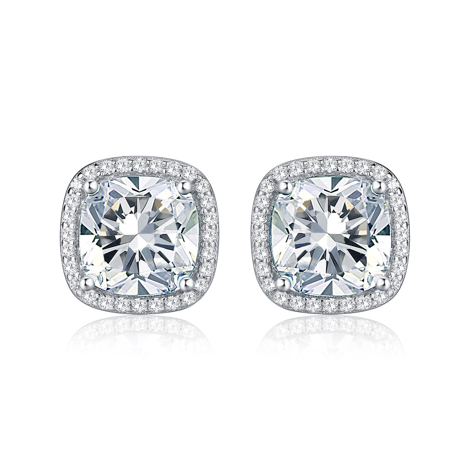 Diamond Treats 925 STERLING SILVER Halo Earrings with 8mm Cushion Shape Bright Sparkling White Cubic Zirconia. The Sterling Silver Stud Earrings a Lovely Gift for Her
