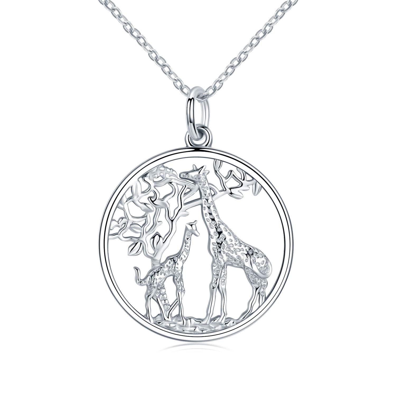 CHENGHONG Giraffe Necklace 925 Sterling Silver Giraffe Pendant Family Tree of Life Animal Jewellery Giraffes Gifts for Women Mum Daughter — image 1