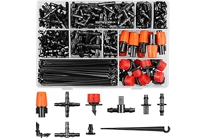 JOYPRO Drip Irrigation Fittings Kit for 1/4 Inch Tubing, 240 Pcs 1/4" Drip Line Barbed Connectors for Drip Systems - Nozzles,Micro Drips,Single Barbs,Tees,Couplings,Cross,End Plugs,Elbows,Hose Stakes