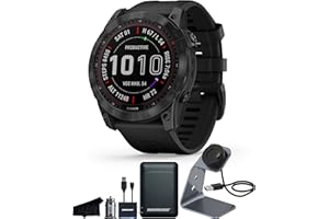 CERTIFIED BRANDS Garmin Fenix 7X Sapphire Solar Edition, Rugged GPS Adventure Touchscreen Smartwatch with Health/Wellness Features, Black DLC Titanium with Black Band and Signature Series Charging Stand Bundle