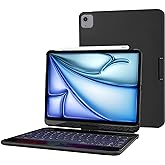 ProCase 360° Swivel Keyboard Case for iPad Air 11" (M3/M2) 2025/2024/Air 5th/4th 10.9" 2022 2020/ iPad Pro 11" 2022 2021 2020 2018, Wireless Keyboard with 7 Colors Backlit, Auto Sleep/Wake -Black