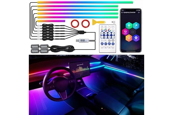 for Tesla Model 3/Y/S/X Dreamcolor Acrylic Interior Car LED Strip Light with USB/Type C, 10 in 1 with 187 inches 650 LEDs Amb