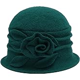 ZLYC Women Wool Cloche Bucket Hat 1920s Vintage Dress Winter Hats with Flower Accent