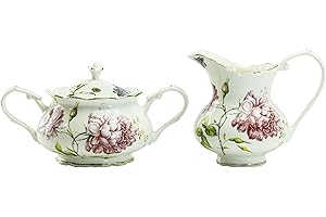 Gracie China by Coastline Imports Dahlia 2-Piece Set Sugar & Creamer, 9-Ounces, Pink