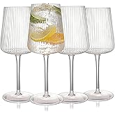 WeirdUncle Hand Blown Ribbed Wine Glasses with stem, Clear, Lead-Free Crystal Glasses, Luxury Gift, Set of 4, Unique, 18oz Premium Wine Goblet, Large capacity, Fluted Design