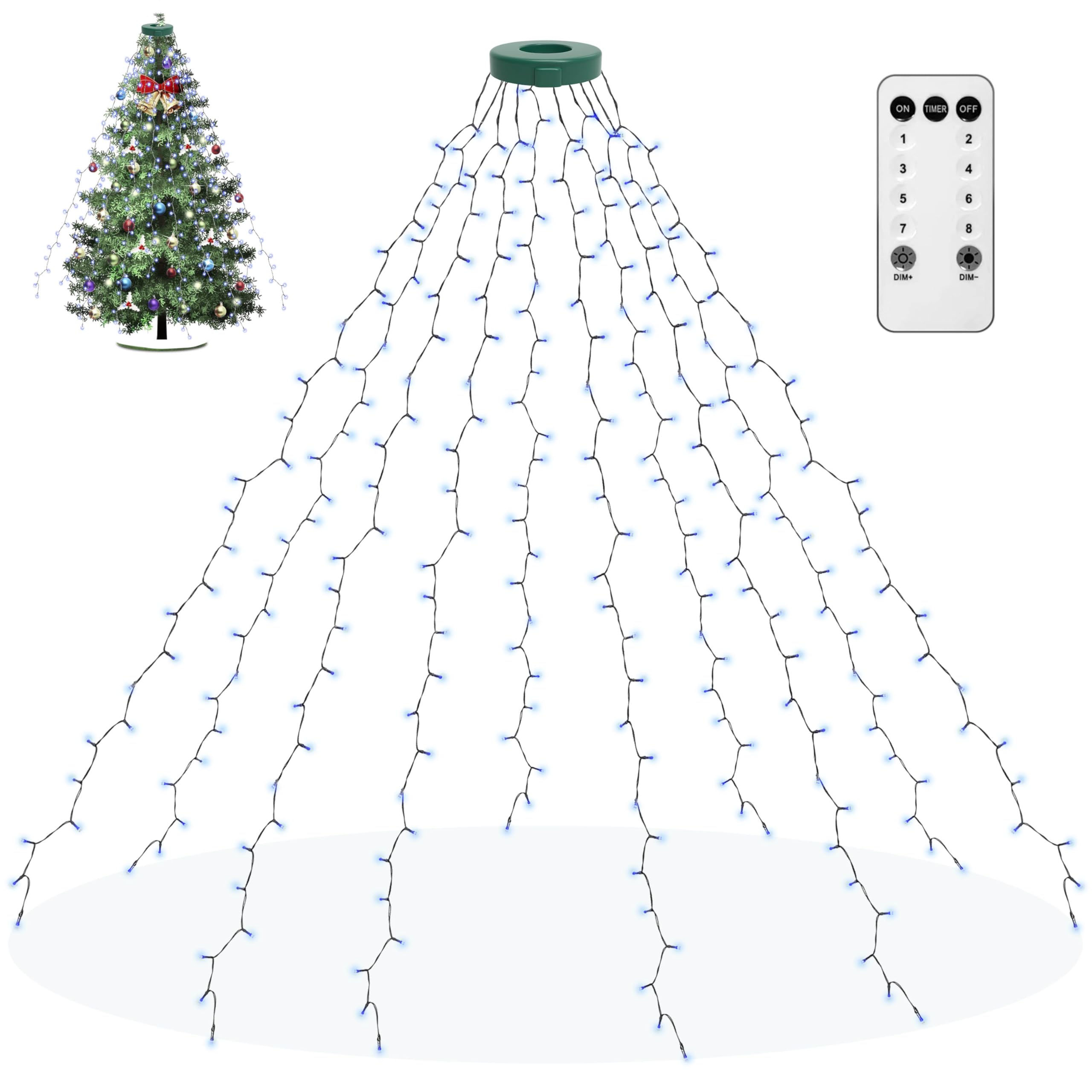 Aneeway Christmas Tree Lights 200LED, Waterproof 1.5m 10 Strands 8 Modes Xmas Lights with Memory for Indoor/Outdoor Decoration - Cold White — image 1