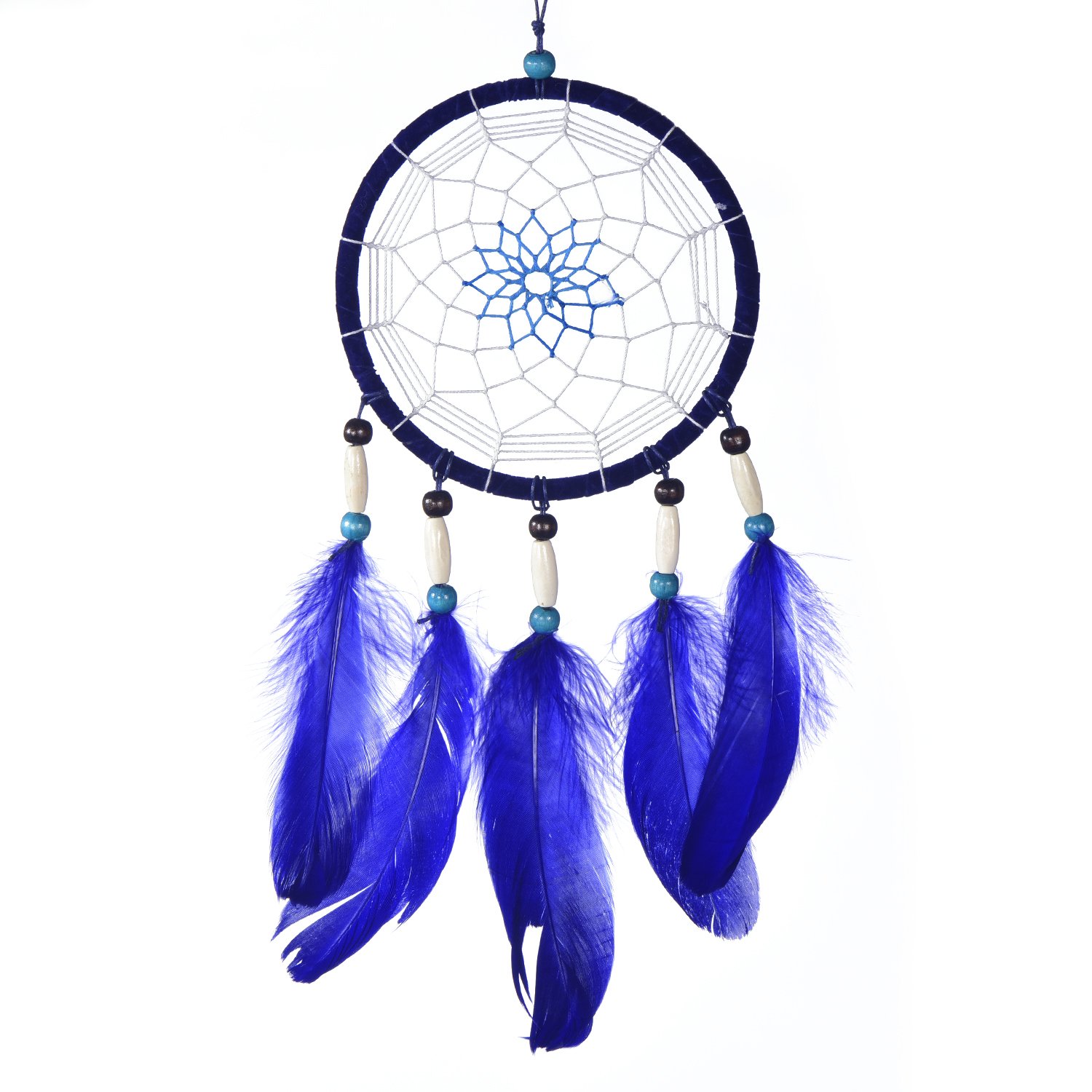 Dreamcatcher for Good Dreams with Pearls and Real Feathers Blue Ø 5.51" - 14 cm — image 1