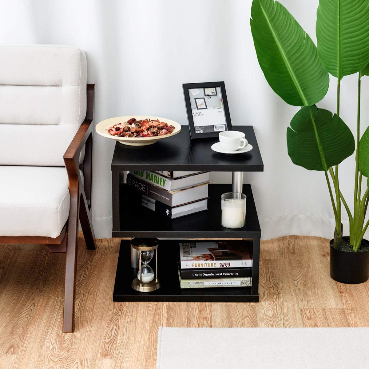 Blanco COSTWAY Mesa Auxiliar Mesita de Noche Mesa de Café 50x50x50cm