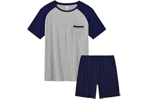 MoFiz Men's Pajamas Set Sleepwear Sleep Shirt and Shorts Pajama Set Lightweight Soft Mens Pjs Lounge Set with Pockets S-3XL