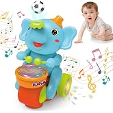 ARHEQI Baby Elephant Musical Crawling Toy with Lights, Sounds, Blowing Ball, Infant Sensory Toys, Birthday Gifts for Kids Boy Girl 3 4 5 6 7 8 Years (Blue)