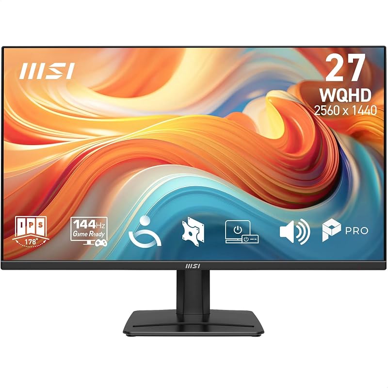 Pro MP275QA E14 27" WQHD, 2560 x 1440 IPS, 144 Hz, 1 ms, compatível com HDR, sincronização adaptativa, cuidados oculares, coluna integrada, HDMI 2.0b, DP 1.2a, sem moldura, inclinação ajustável, preto