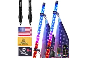 Tavaray 2PCS 5FT Whip Lights with Spring Base, LED Whip Lights with App & Remote Control, Waterproof 360° Spiral Chasing Lighted Whips w/Rocker Switch for UTV, ATV, SXS, Polaris RZR