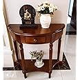 CYYTLFSD Solid Wood Console Table with Drawer, Semi-Circle Entryway Storage Shelf, Half-Moon Porch Table Side Elegant Vintage Sofa for Living Room (Walnut-Colored (23.6" L x 11.8" W x 31.5" H))
