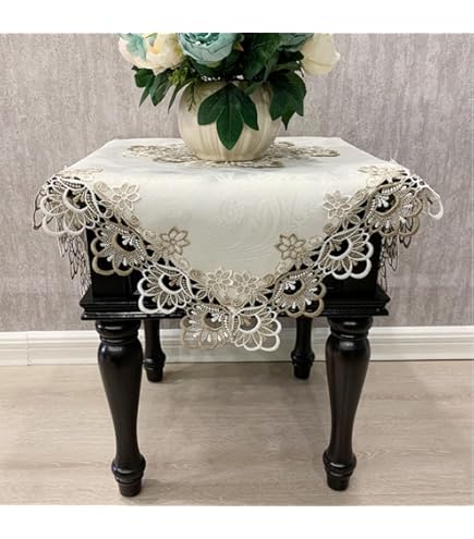 Utobanh Petite Nappe Carrée En Coton Et Lin De Style Rustique, Nappe De Chevet Vintage à Fleurs, Nappe D'extrémité, Table De Chevet, Nappe De Style Rustique, Nappe Florale 71,1 X 71,1 Cm