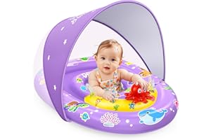 EZIGO Baby Pool Float with Canopy UPF 50+ Sun Protection, Double Air Chambers Infants Swimming Floats with Sound Toys Adjustable Safety Seat Toddler Float for Boys and Girls 6-36 Months