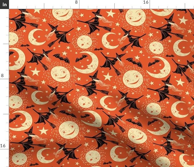 Spoonflower Fabric Witch Halloween Moon Vintage Printed