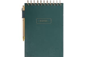 WORLD TRAVELER Eccolo Lined Top Spiral Notebook, Flexi-Cover Steno Pad with Pen Included (240 Perforated Pages), "Notes" A5 Notepad Ideal for Note Taking in School, College or Work (Green, 6x8.5 Inches)