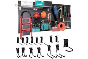 FRAYSCENT Slat Wall Paneling with 15 Slatwall Accessories, 4'x8' Slatwall Panels with Slatwall Hooks, Garage Slatwall PVC Wall Panels Black Slat Wall Garage Organizer Storage Wall Mounted Slat Board, Mens Gift