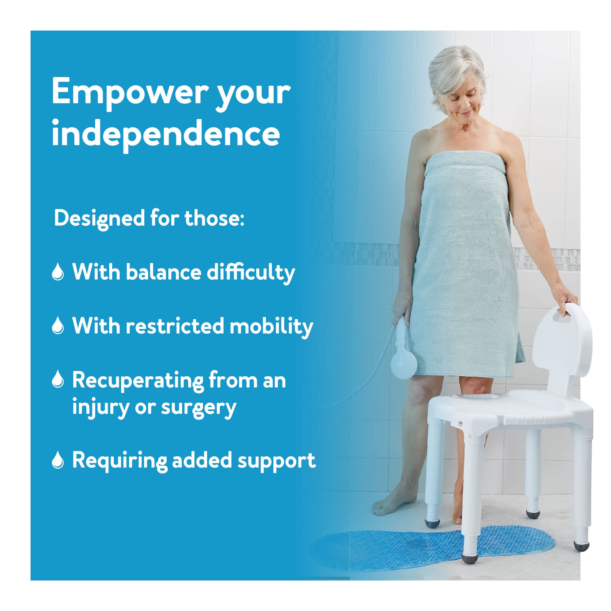 Carex Bath Seat And Shower Chair with Backrest for Seniors, Bath Chair For Elderly, Disabled, Handicap, and Injured Persons, Supports Up To 400lbs, Shower Seat For Inside Shower, Made in USA