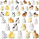 Soulchen 40 Pcs Mini Resin Figures Easter Rabbits Figurines Miniature Bunny 8 Types Tiny Resin Animals Fairy Garden Ornaments for Easter Egg Fillers Party Supplies Gift Landscape Accessory Decor
