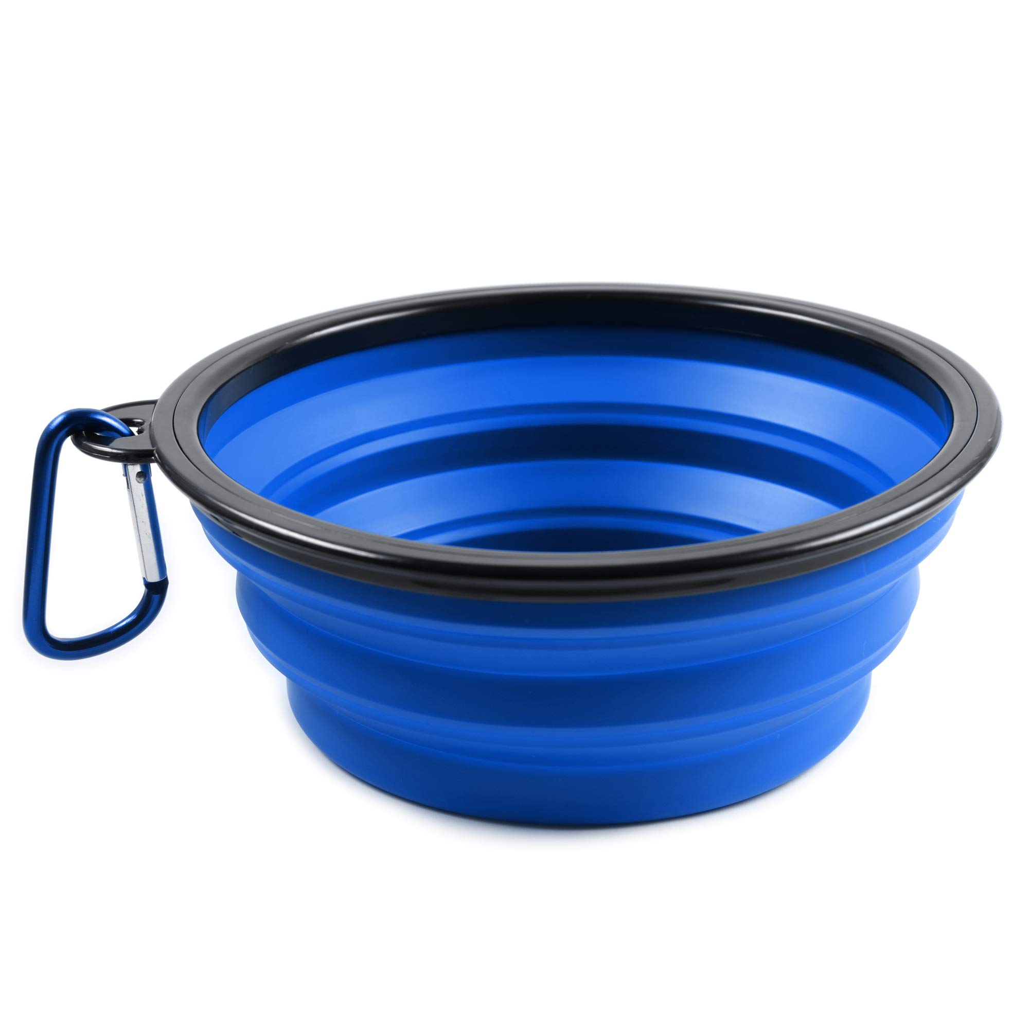 PhoneNatic Foldable Silicone Dog Bowl in Blue, Travel Bowl for Dogs and Cats with Carabiner, XL, Blue, 1000 ml