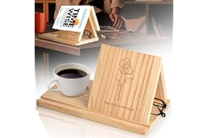 CAPHONT Book Stand for Reading, Wooden Book Holder, Book Stand for Reading, Book Reading Stand with Cup Holder for Bedroom Night Stand Desk Library Rest Bookcase Valentines Day Book Lovers Gifts