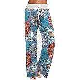 ccko Women's Comfy Casual Stretch Pajama Pants Tie Dye Drawstring Palazzo Lounge Pants Wide Leg for All Seasons
