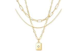 YEEZII Layered Gold Necklaces for Women Trendy, 3 Pcs 14K Gold Plated Choker Paperclip Box Chain Necklace, Stackable Women's Gold Pendant Necklaces Jewelry Set