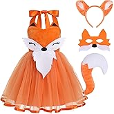 Orange Fox Halloween Costume for Girls - Toddler Fox Dress with Tutu, Tail, Mask & Ears - Ages 2