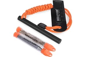 NESAYVER Fire Starter Ferro Rod, Survival Flint Fire Starters Kit with Paracord Lanyard Handle Striker for Hiking and Camping, Flint and Steel Survival Tool with Tinder Rope Pocket Bellow