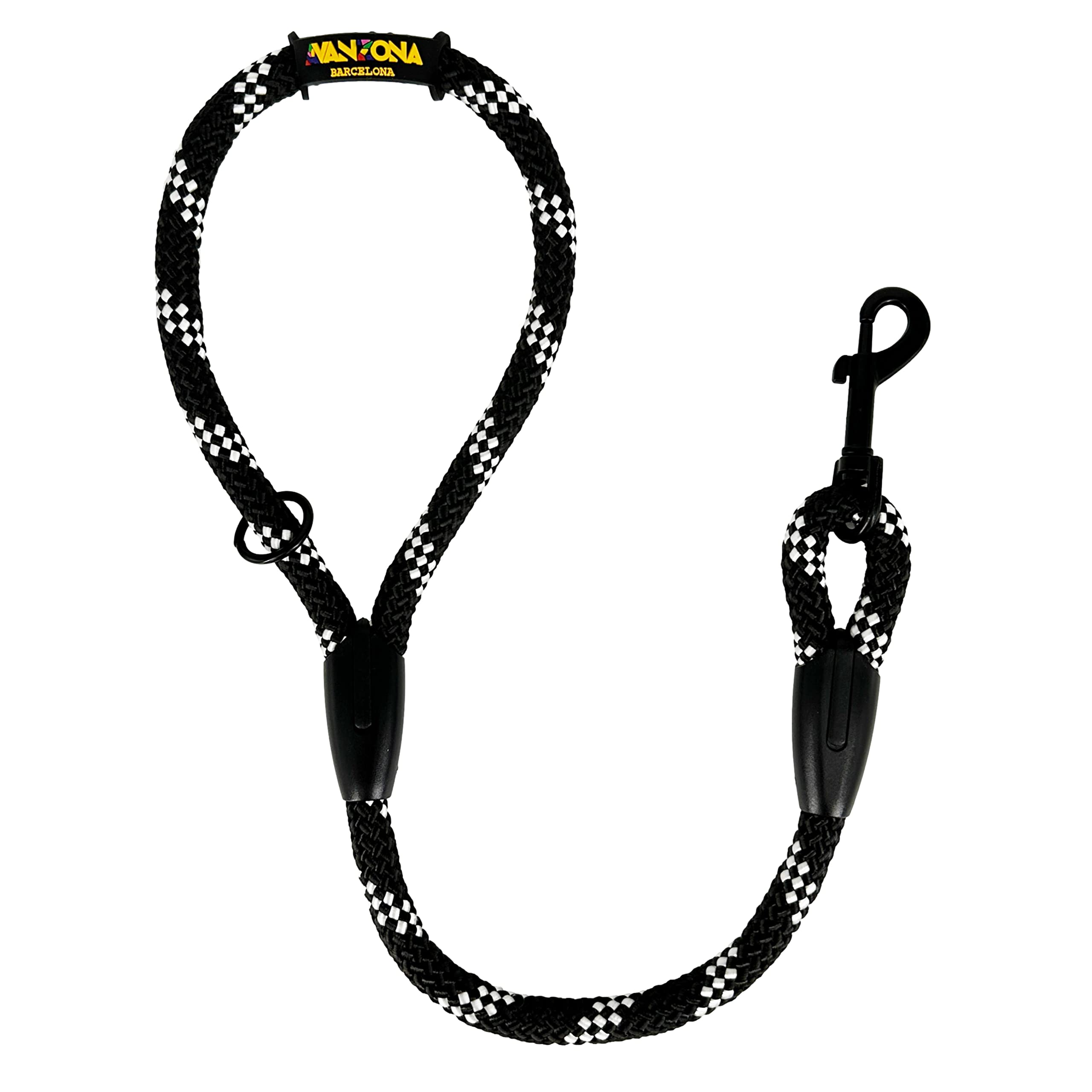 Anti Pull and Short Rope Lead for Small Medium and Large Dogs. Made in Spain. 60cm. Black with White