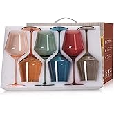 Potdoctor Colored Wine Glasses Set of 6-18oz, Crystal Hand Blown Colorful Wine Glasses with Long Stem,Gift for Entertaining, Party, Ideal for Birthday, Christmas