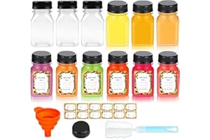 Z-SYNKA 12PCS 4oz Plastic Juice Bottles Shot Bottles with Caps Reusable Clear Bottles with 12pcs Label,Funnel and Brush Beverage,Recyclable Drink Bulk Containers for Juicing,Smoothie,Milk,Ginger and Beverages