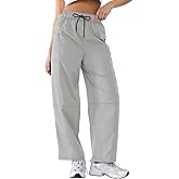 YIPINK Women’s Hiking Cargo Pants – Lightweight Wide Leg Outdoor Pants with 5 Pockets, High Waisted Drawstring Streetwear