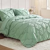 JOLLYVOGUE Queen Comforter Set 7 Pieces - Bed in a Bag Queen for All Season, Pintuck Bedding Comforter Sets with Comforter, Flat Sheet, Fitted Sheet and Pillowcases & Shams, Sage Green