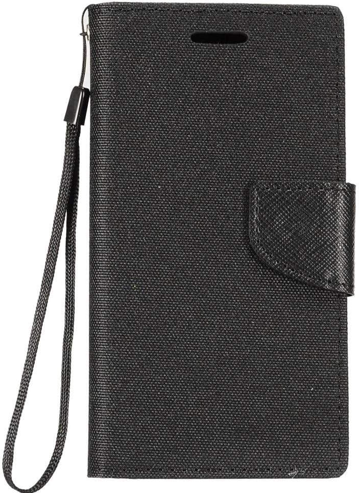 Bemz Wallet Phone Case Compatible with Alcatel Avalon V, TCL LX, idealXTRA, 1X Evolve with Denim Fabric/Synthetic Leather, Card Slots, Magnetic Flip Cover and Atom Cloth - Black