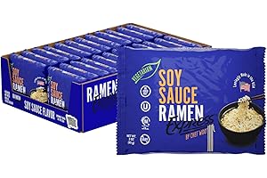RAMEN EXPRESS Soy Sauce Flavor Ramen Noodle Packs, 3 Oz Each (Pack Of 24) by Chef Woo | Vegetarian Ramen Noodles | No Added MSG | Halal | Egg-Free and Dairy-Free