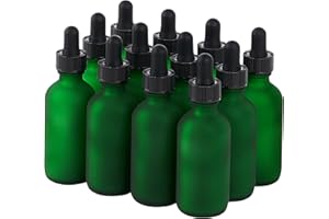 SprayDroplet 12 Pcs, 2oz Glass Dropper Bottle, Leakproof Tincture Bottles with Dropper, Green Reusable Eye Dropper Bottle, Preety Frosted Texture, for All Kinds of Liquids (Green-Frosted, 2oz-12pcs)