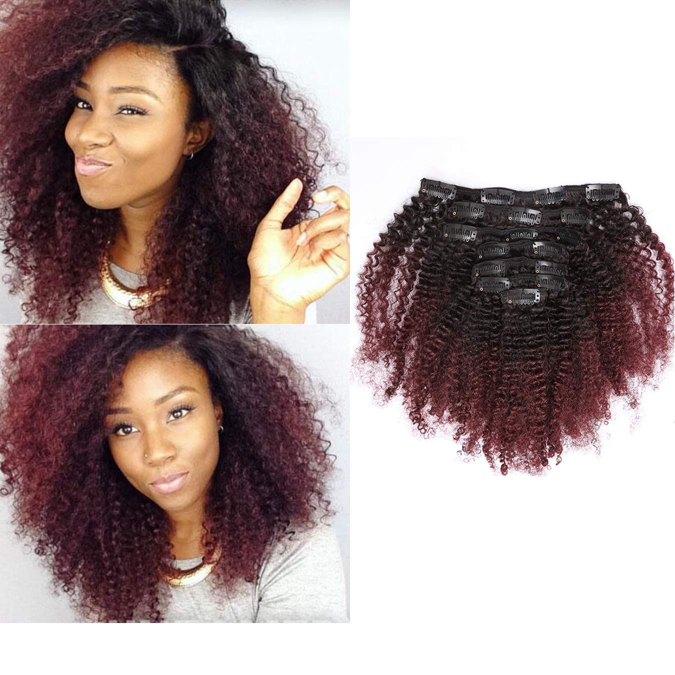 Anrosa Kinkys Curly Clip in Hair Extensions Human Hair 3C
