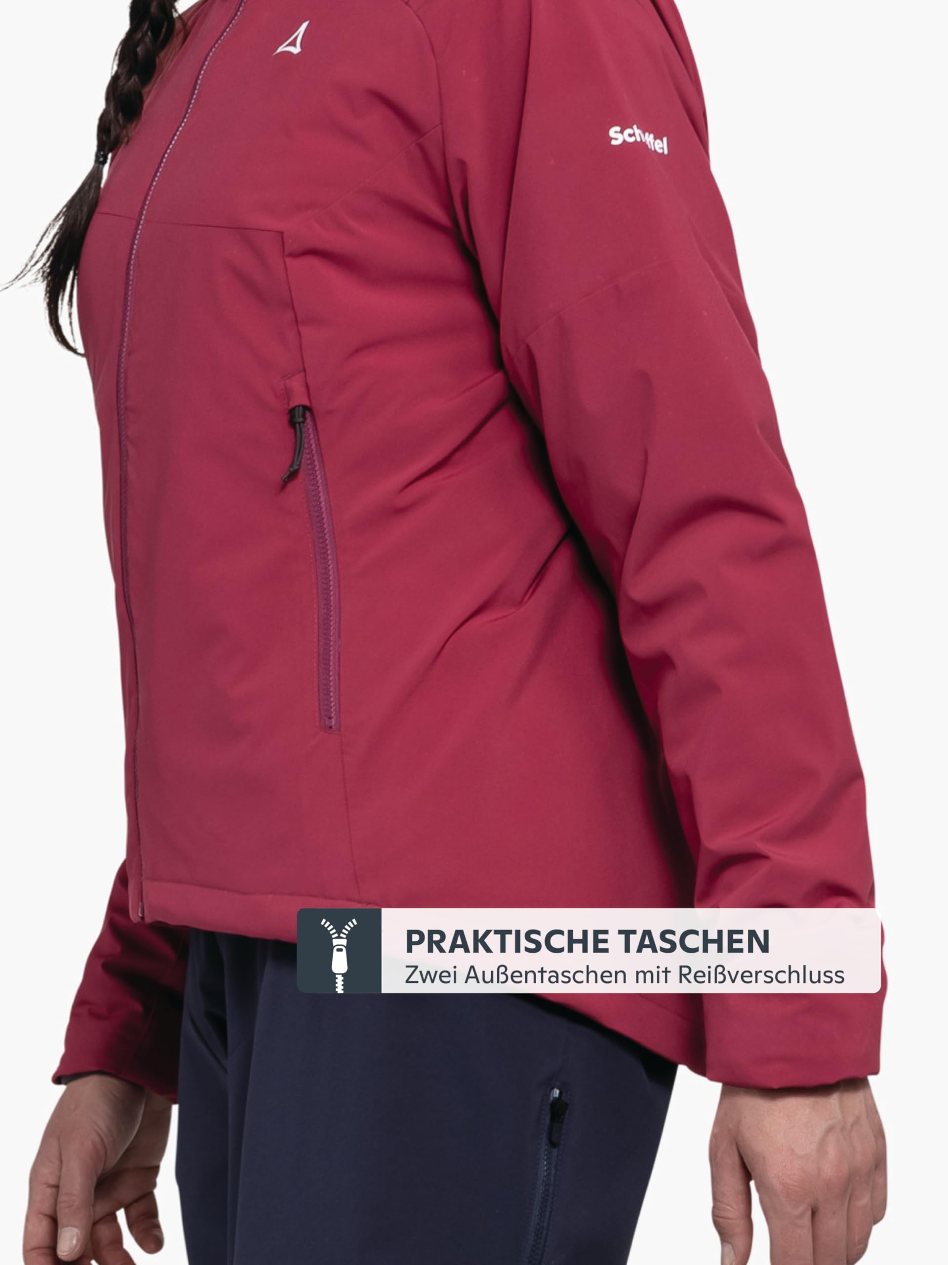 Schöffel Damen Ins Jacket Style Salza WMSs, funktionale Fahrrad Regenjacke mit 4-Wege-Stretch, MTB Jacke mit vorgeformter Passform und Belüftungsöffnungen, merlot, 38 5