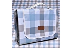 ALLBFENG 80"x60" Waterproof Sandproof Picnic Mat - Portable Foldable Outdoor Blanket for Beach, Park, Travel & Indoor Use - Lightweight Compact Design, Easy-Carry (Blue&Gray)